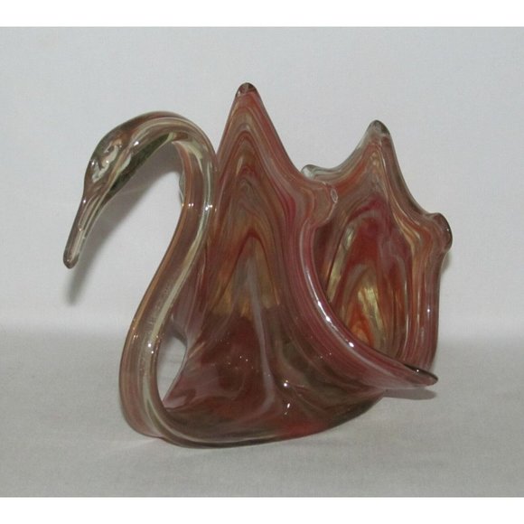 Sooner Glass Co. MCM Marbleized Orange and Clear Medium Glass Swan Napkin Holder - Picture 1 of 2